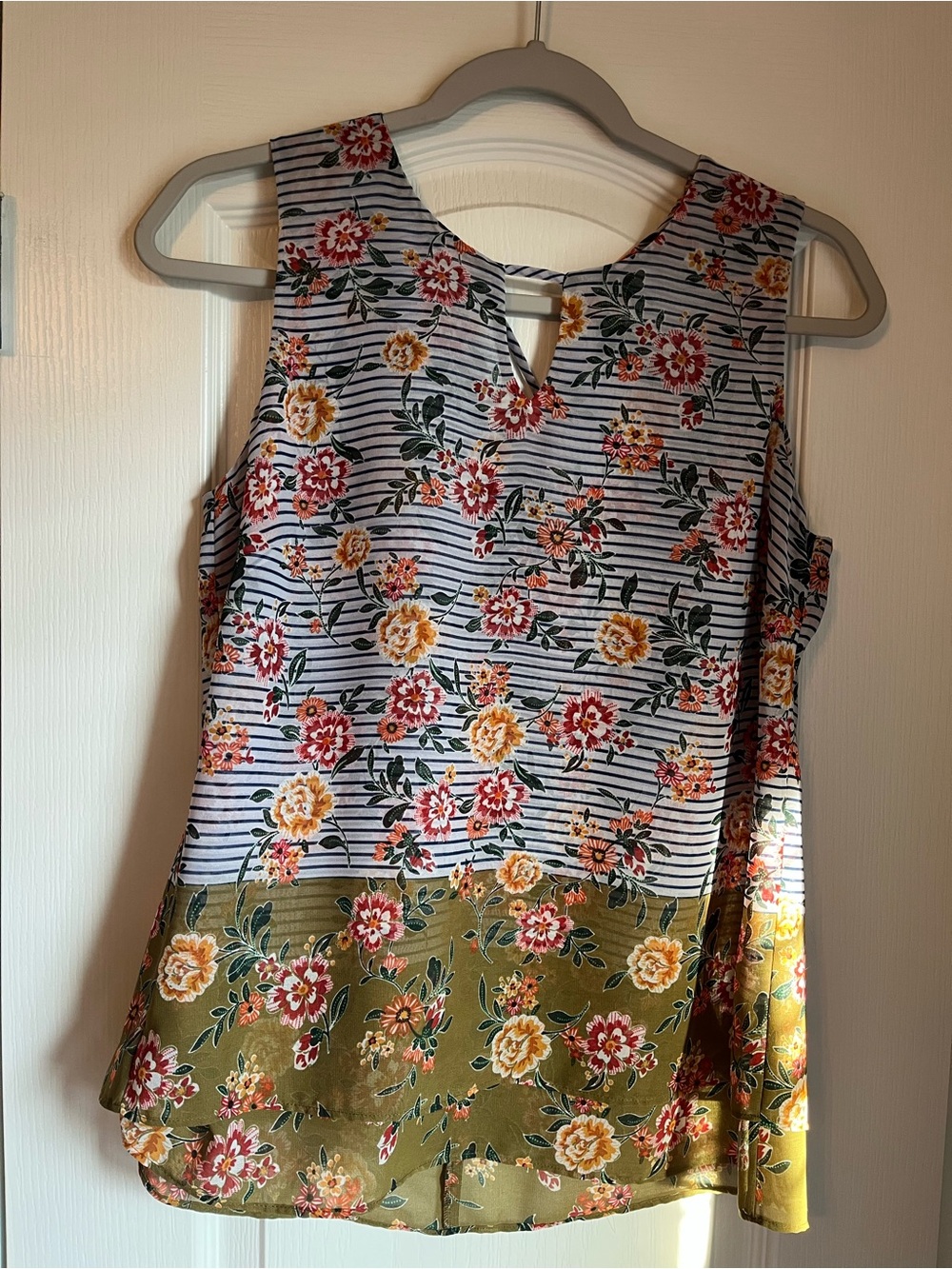CAbi Floral Stripe Tank Top - White, Black, Yellow, Red, Green